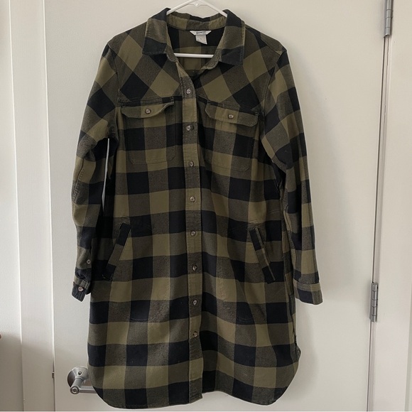 Duluth Trading Co Jackets & Blazers - Duluth Trading Folklore Flannel Duster Shirt Jacket PLAID Green Black